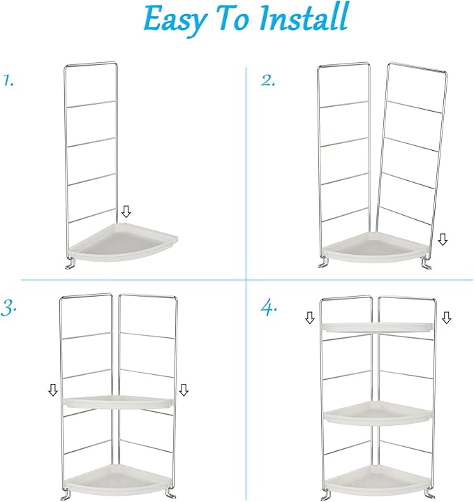 3-Tier Corner Bathroom Counter Shelf Stackable Perfume Storage Holder Makeup Countertop Organizer Standing Vanity Tray Kitchen Spice Rack,White and Silver