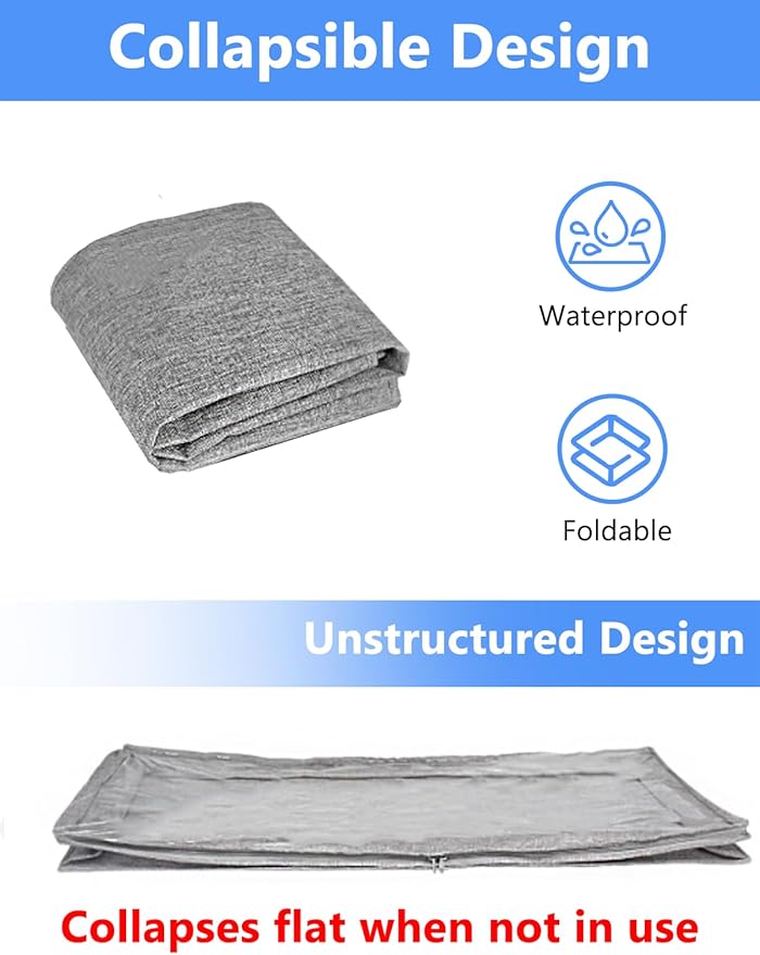 Low Profile Under Bed Storage, 3-Inch High Foldable Underbed Storage Bins with Lid & Zipper, No Structure, Super Slim Clothes Organizer for Crib Dorm Couch Low Bed, 6-Pack, Clear Top