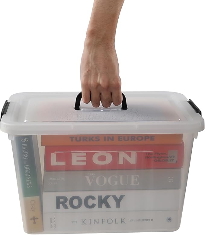 Ewingger 22 L Clear Storage Bin with Handle, Plastic Latching Storage Box Bins, 4-Pack