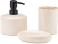 Navaris Ceramic Bathroom Accessories Set (3 Pieces) - Includes Soap Dispenser, Toothbrush Holder, Soap Dish - Modern Bath Accessory Holders - Sand