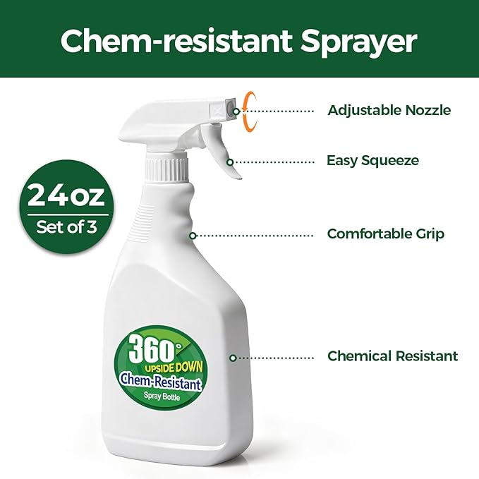 T4U Spray Bottles for Cleaning, 24 OZ Empty Spray Bottles Heavy Duty, Plastic Spray Bottles for Cleaning Solutions, Cleaning Spray Bottle for Household Cleaning Bleach, Industrial Chemical (3 Pack)