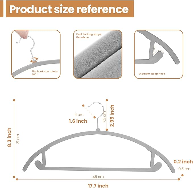 Jiang&Rong 60 Pack Grey Velvet Hangers, Ultra Thin Space Saving Non-Slip Clothes Hangers, No Shoulder Bumps Suit Hangers for Sweaters, Jackets, Pants, Dresses & Shirts, Heavy Duty Velvet Coat Hanger