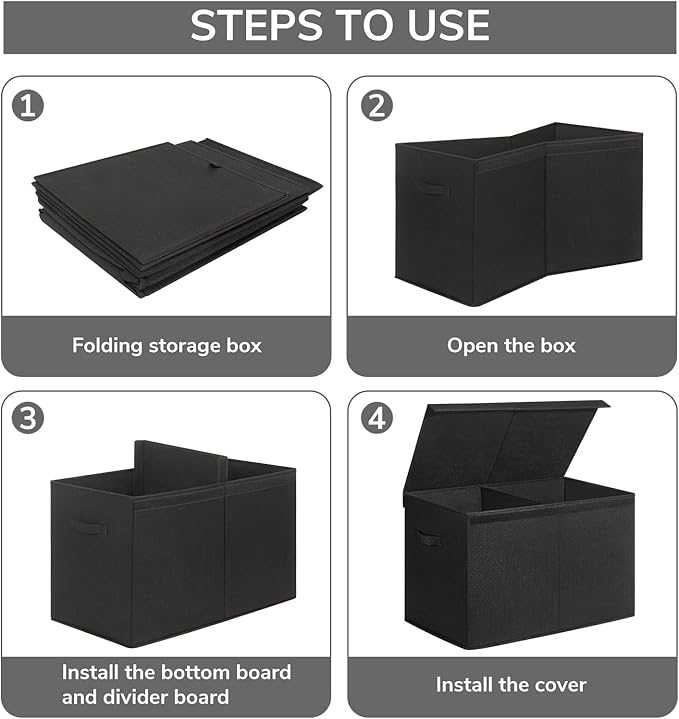 INDRESSME 25"x13"x16" Large Toy Storage, Foldable Storage Bins with Dividers, Toy Chests for Closet, Playroom, Bedroom, Toy Box for Kids, Boys Girls (Black)