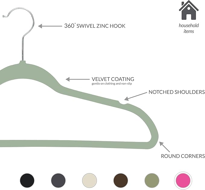 Simplify Slim Velvet Clothes Hangers | 50 Pack | Non-Slip | Shirts | Suit | Pants | Dresses | Garments | Closet Storage & Organization | Durable | Sage