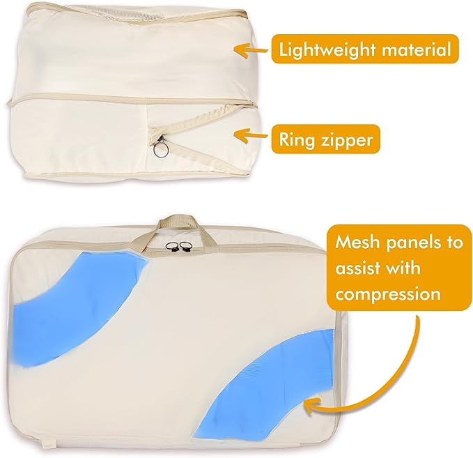 2-pack XXL Comforter Storage Bag - Space Saving Compression Bag for Pillows, Blankets, Bedding -Collapsible Extra Large Mesh Packing Cube - Queen King (1 Med + 1 Large Combo)