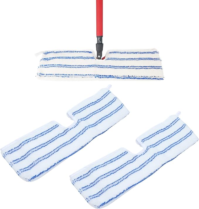 2 Pack Microfiber Mop Replacement Heads Compatible with O-Cedar Dual Action Flat Mop for Dry/Wet Use, Machine Washable Reusable Flip Mop Refills All Surface Cleaning(Blue White Stripe)