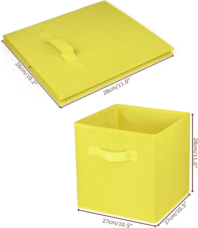 2 Pcs Storage Cubes, 10.5 Inch Collapsible Storage Bins, Fabric Foldable Bins for Organization, Durable Storage Bins for Closet, Shelves, Offices (Yellow)