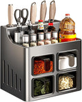 Multifunctional Spice Rack Organizer Wall Mounted with Knife Holder Kitchen Hanging Seasoning Jar Organization (4 Boxes)