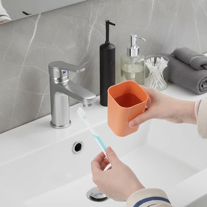 2 Set of Toothbrush Holder for Bathroom, Bathroom Organizer Storage Set with 2 Cups, Electric Toothbrush Toothpaste Holder and Bathroom Accessories Storage, Orange + Green and Blue + Yellow