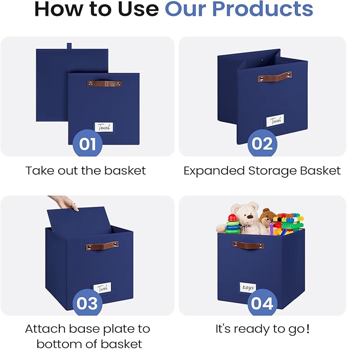 6-Pack Storage Cubes with Handles & Label Holders Basket, Closet Cube Home Organizer Bins(Blue, 13 x 13 x 13 inch)