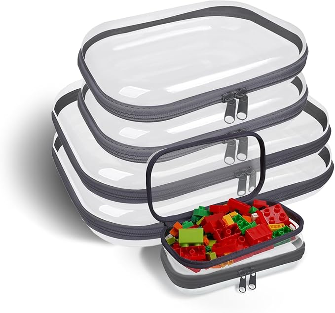 Clear Hard Shell Zipper Case,6PCS Transparent Clear Zipper Pouches,Hard Side Plastic Case Set,Portable Travel Storage Organizer Bins
