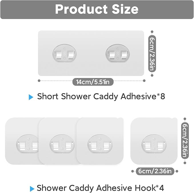 Lsnisni 12 Pack Adhesive Replacement, Strong Adhesive Hooks, Waterproof Adhesive Strips, No Drilling, for Bathroom Storage Shelves and Kitchen Racks