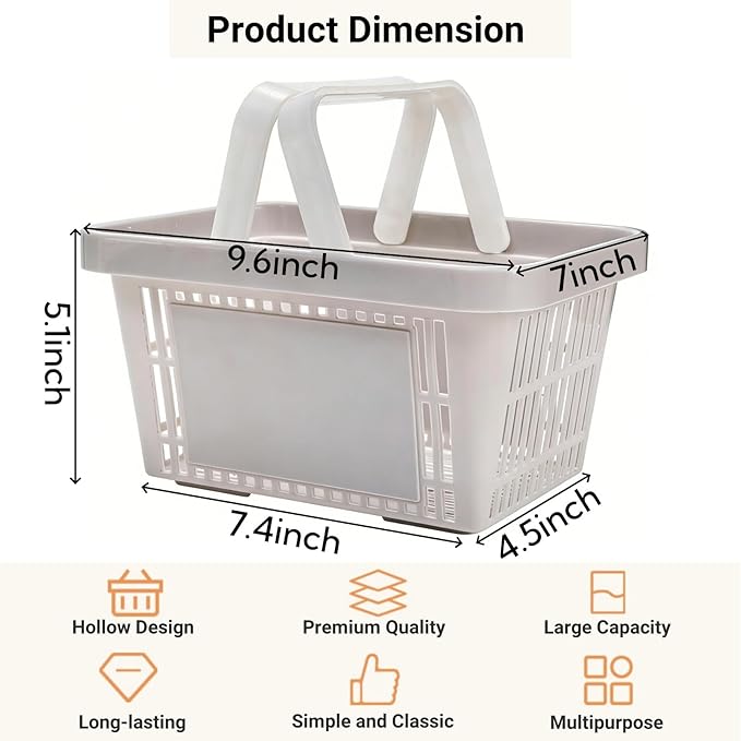 4 Pack Portable Shower Caddy Basket, Small Plastic Shopping Baskets with Handle for Retail Store, Potable Stackable Storage Basket Organizer Bin for Bathroom, Pantry, Kitchen