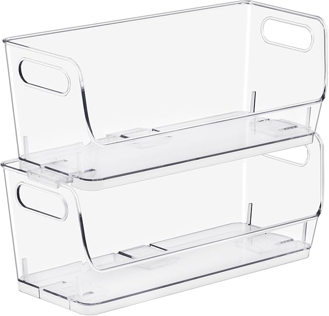 Sorbus Stackable Storage Bins Open Front, Clear Stackable Storage Bins, Pantry Bins for Storage and Organization, Acrylic Stackable Bins for Kitchen, Clear Pantry Organizer Bins (Small Wide 2 Pack)