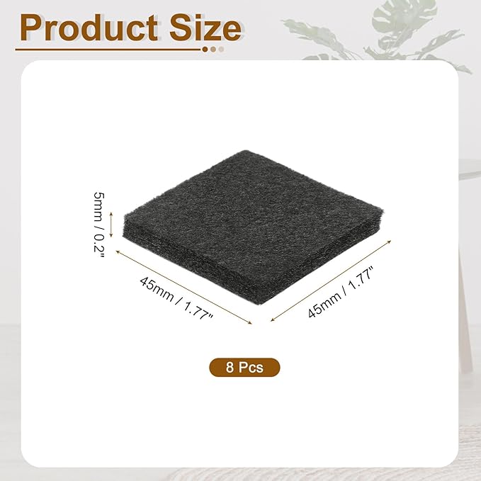 uxcell Felt Furniture Pads, 8Pcs 1.77" x 1.77" Adhesive Backed Felt Non-Slip Anti-Scratch Chair Leg Protectors for Protecting Hardwood Floor, Black