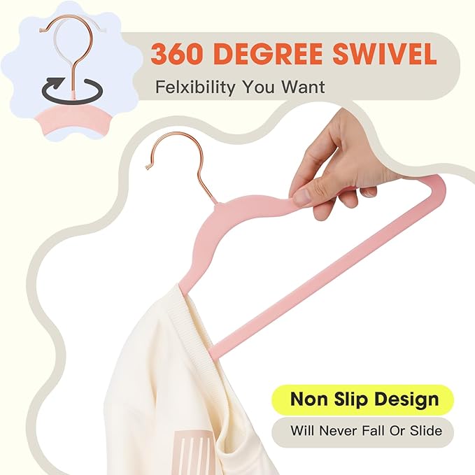 Toddler Hangers,50 Pack 11 Inch,Velvet Baby Hangers Slim & Space-Saving,Baby Clothes Hangers with 360 Swivel Hook,Heavy Duty Felt Hanger for Childrens Coats, Pants,and Dress (Pink)