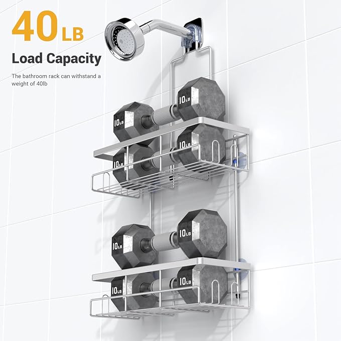 Shower Caddy Hanging Bathroom Organizer: Rustproof Shower Shelf for Inside Shower - No Drilling Shower Racks Over Showerhead - Bath Shelves Rack for Shampoo Soap Chrome