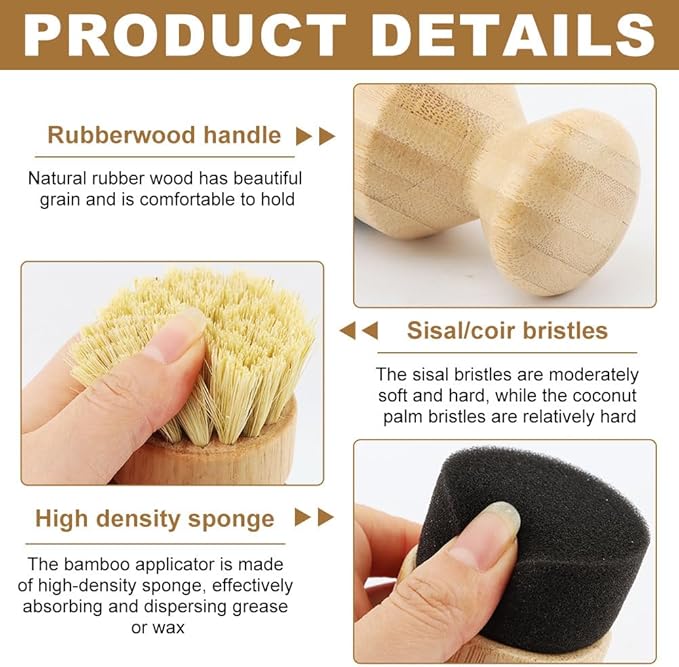 Cutting Board Oil Wax Applicator & Scrub Brush Set, Bamboo Sisal Fiber and Sponge for Wooden Utensils, Worktops, and Food-Safe Mineral Oil Maintenance