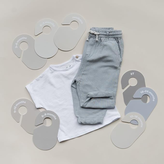 3 Sprouts Baby Closet Dividers Set of 8 - Baby Clothes Organizer Toddler Hanger, Double-Sided Size Labels - Nursery Organization for Baby Clothing Newborn Infant to 2T Boy & Girl - Gray & Beige