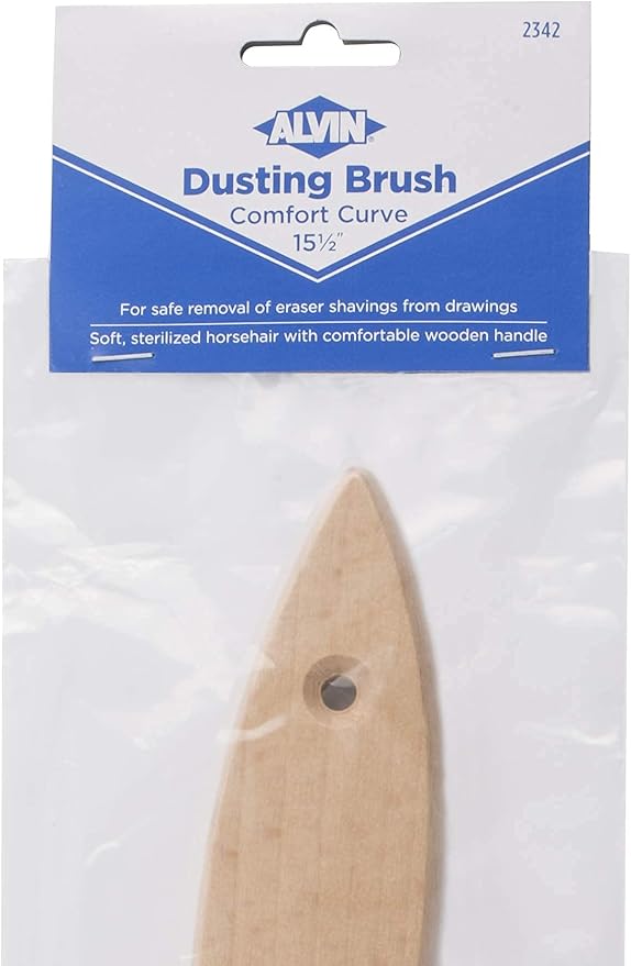 ALVIN 2342 Comfort Curve Dusting Brush, 100% Horsehair and Wood Handle, Art, Drafting, and Architecture Cleaning Tool, Great for Students, Hobbyists, and Professionals - 15 Inch