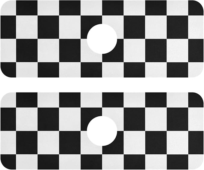 Kitchen Sink Splash Guard 2 PCS 14.7 Inch Sink Faucet Mat Splash Guard for Bathroom Countertop Water Absorbent Foldable Cuttable Soft Washable Checkered Black and White