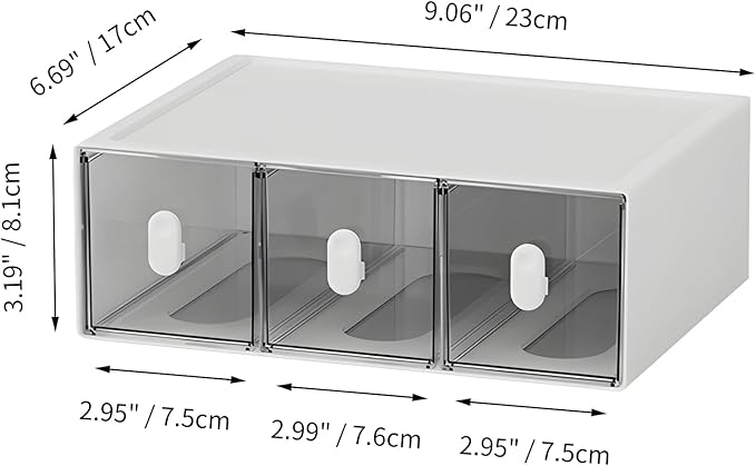 Desktop Storage Drawers, Plastic Desk Organizer with 3 Drawers, Modular Stackable Toolbox Units for Office Stationary, Makeup Container, Bathroom Countertop (1 Tall Layer, White & Clear)