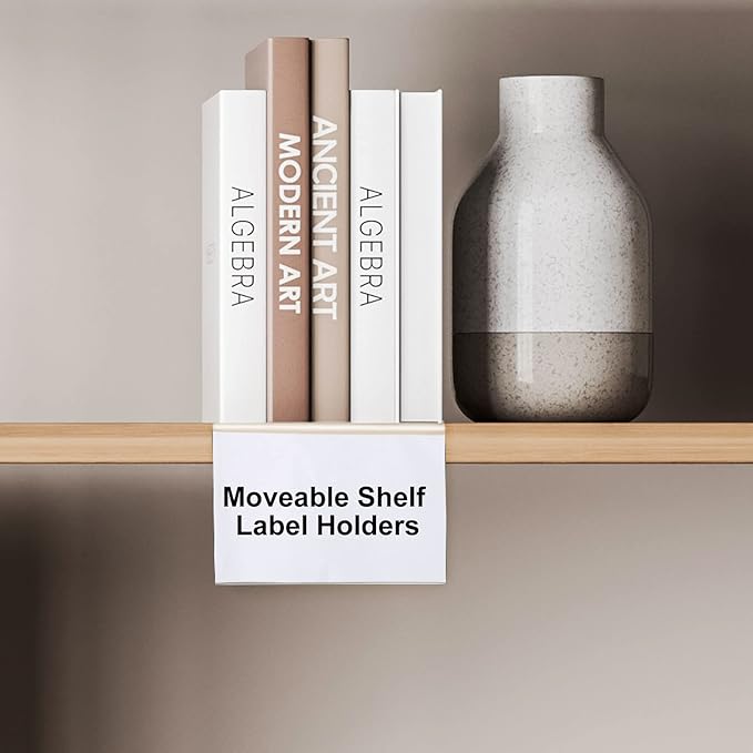 Containlol 15 Pieces Moveable Shelf Label Holders Clear Shelves Tags Moveable Library Markers Transparent Shelf Label Display Holder for Classroom Office Library Book Shelves(3.6 x 2.4 Inch)