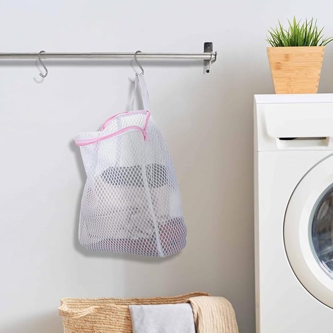 3 Pcs Laundry Bags Mesh Wash Bags with S Hooks,Bra Washing Bags for Laundry, Laundry Bags for Delicates,Sock Bag for Washing Machine,12 x 7.9 Inch (3 Color)