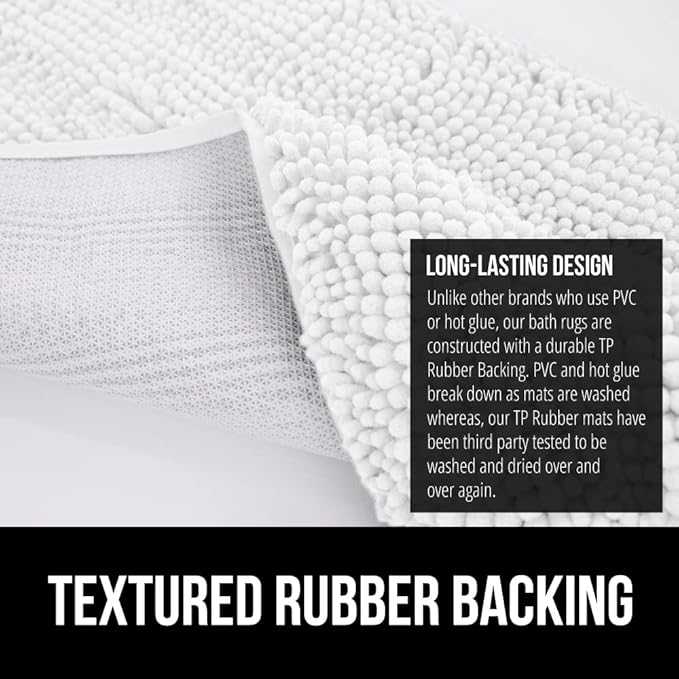 GORILLA GRIP Bath Rug Mat 42x24, Thick Soft Absorbent Chenille, Quick Dry Microfiber Mats, Rubber Backing Washable Shower Floor Rugs, Bathmat Runner, US Designed Bathroom Home Decor Accessories White