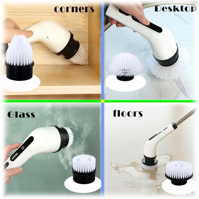 Electric Spin Scrubber,IPX7 Waterproof Cordless Power Cleaning Brush,Shower Cleaning Brush,2-Speed with 9 Replaceable Brush Heads, with Adjustable Extension Handle for Bathroom,Kitchen,Glass,Car