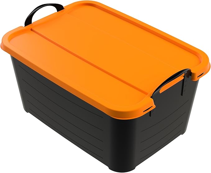 Life Story 6 Pack Heavy Duty Stackable Storage Bin, 55 Quart Home Organizer, Versatile Lightweight Locking Bins with Carrying Handles, Black/Orange
