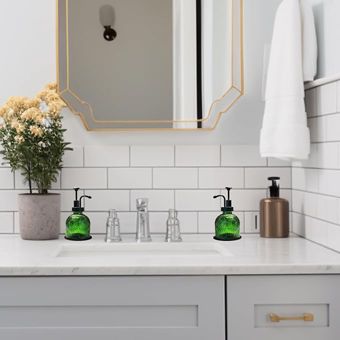 Vintage Soap Dispenser for Bathroom,Glass Kitchen Liquid Soap Dispenser with Pump,Farmhouse Antique,Cute Small Rustic Decor(Green)