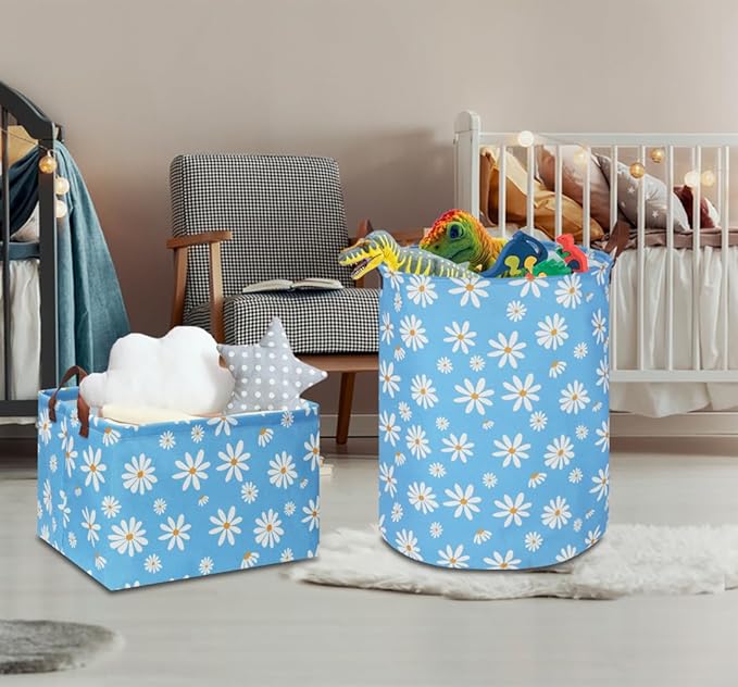 Rectangular Daisy Storage Basket,Collapsible Gift Basket with Handles,Books Box, Room Decor(Daisy)