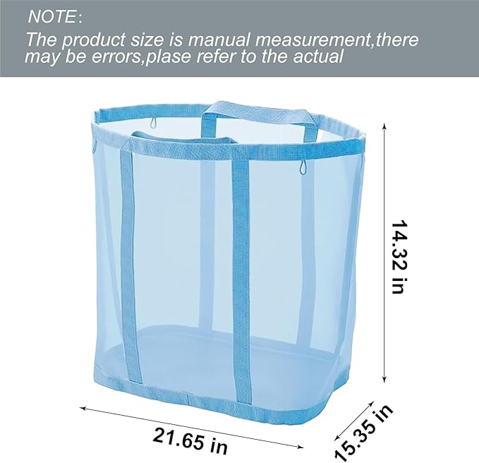 Mesh Bag with Handles, Collapsible Laundry Basket, Foldable Laundry Bag, Breathable Folding Beach Bag,Space-saving Travel Tote Bags (1, Blue)