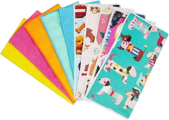 ERLUN Decorative Kitchen Dish Towels, Microfiber Cleaning Cloth with Lemon Print Pattern, Multi-Color Citrus Design, Machine Washable, 12 x 12 Inches (Paws)
