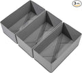Sock Drawer Organizer 3 Pack - Collapsible Fabric Storage Bins for Underwear Divider, Small Closet Organizers with 3 Compartments, Gray