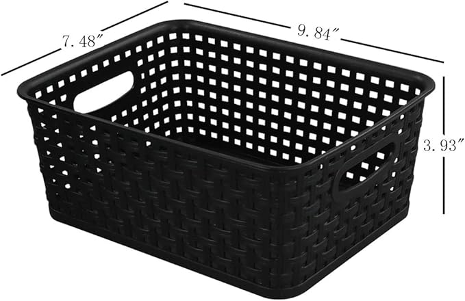 6-Pack Black Plastic Weave Basket, Small Basket for Storage