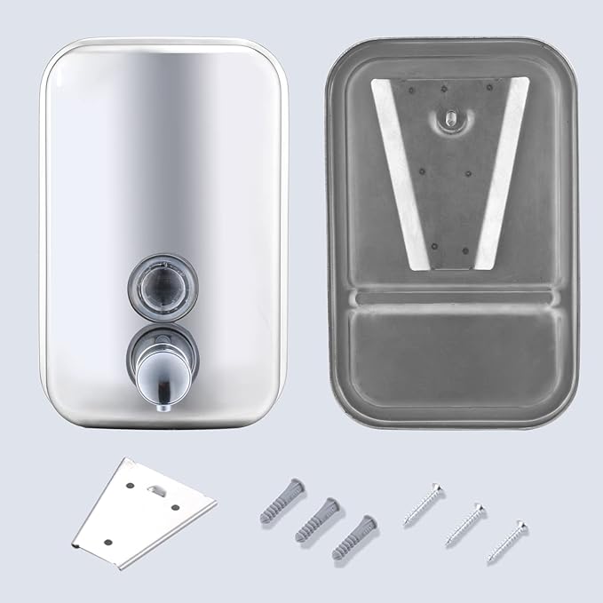 Commercial Soap Dispenser Wall Mount Stainless Steel Manual Liquid Pump Rust-Proof Leak Free for Bathroom (17 fl oz / 500ml)