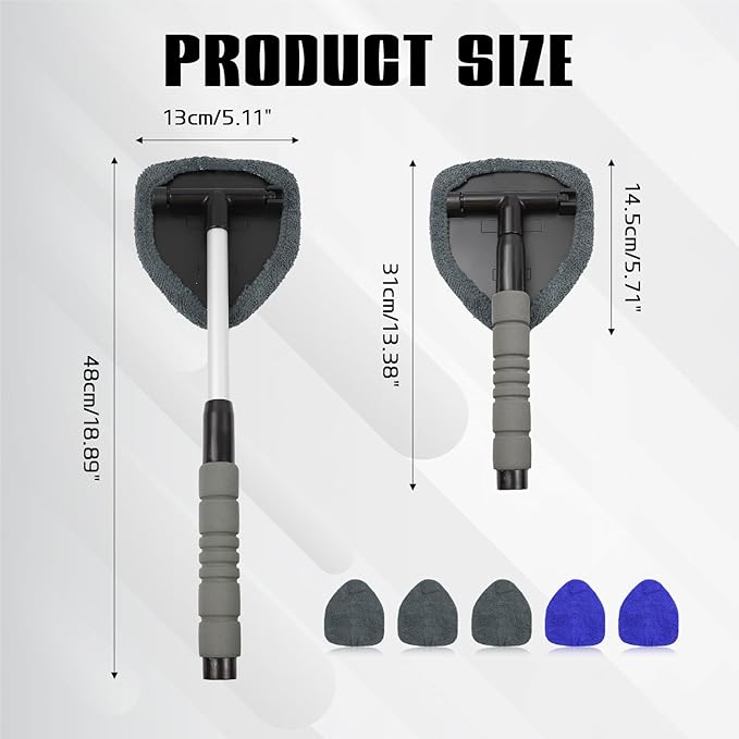 wuyaoyao 14PCS Car Windshield Cleaning Tool, Car Glass Wiper Kit with Window Cleaner, Microfiber Pads, Spray Bottle, Extendable Handle, Interior Detailing Dust Brush, Car Cleaning Supplie (Blue+Gray)