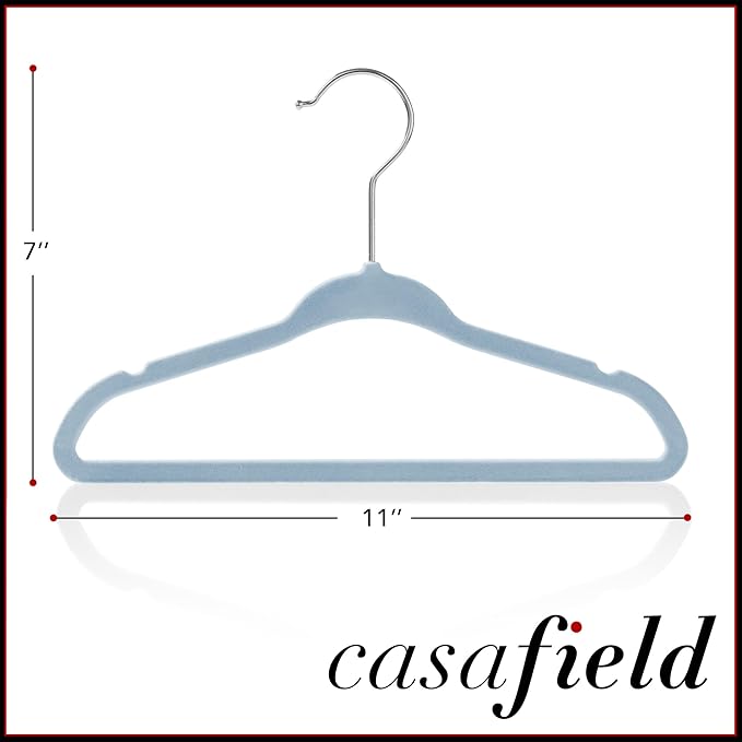 Casafield 50 Velvet Baby Hangers - 11" Size for Infant & Toddler Clothes - Light Blue