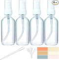 4 Pack 2oz Clear Glass Spray Bottles, Fine Mist Refillable Atomizer for Essential Oils, Perfume, Hair, Face & Travel | Leak-Proof Mini Empty Spritzer Bottles with Labels, Funnel & Pipette (60ml)