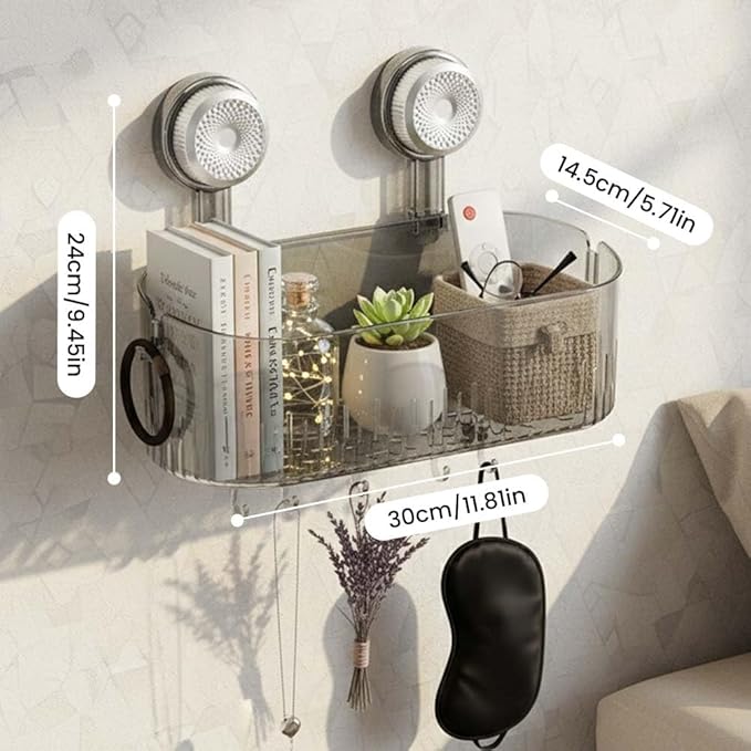 Fiopet No-Drill Bathroom Suction Storage Box, 2026 New Bathroom Suction Shelves, No Drilling Shelves Caddy Powerful Suction Cup Storage Holder Heavy Duty Shower Organizer (Transparent)