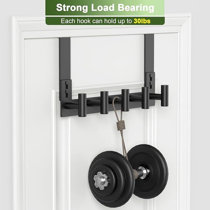 VINHOLD Stainless Steel Over Door Hooks, Over Door Hanger Holder for Robe Cloths, Heavy Duty Towel Hooks, Coat Rack, Doors Organizer for Bathroom, Bedroom, Locker Room & Closet (1 Pack, Black)