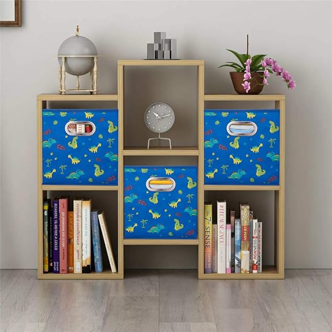 10.5 inch Storage Cubes Dinosaur Decor Storage Bins Blue Fabric Storage Boxes Foldable Storage Basketes Collapsible Cube Inserts for Cube Organizers Drawer,QY-SC13-3