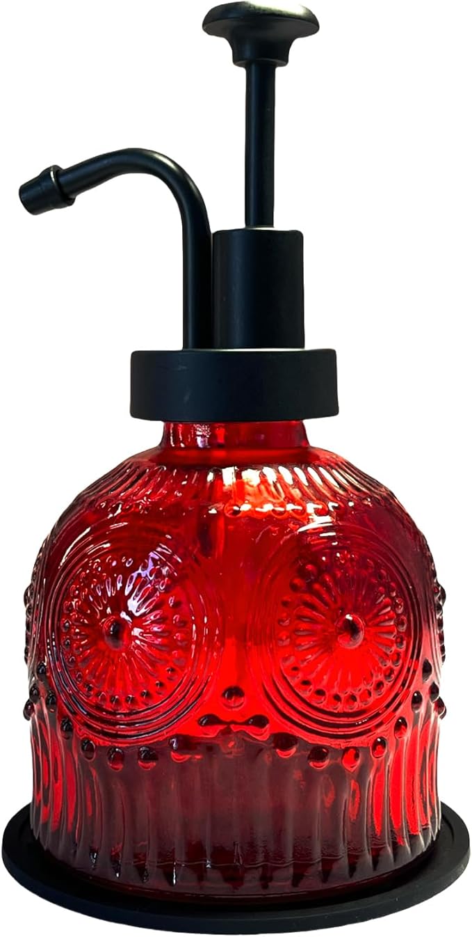 Vintage Soap Dispenser for Bathroom,Glass Kitchen Soap Dispenser with Pump,Farmhouse Antique,Cute Small Rustic Decor (Red)