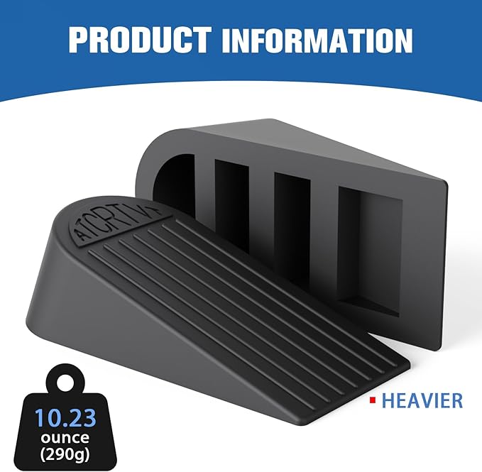 Rubber Extra Large Door Stoppers - 2 Pack Black 1.9 Inches Big Door Stopper Wedge for Bottom of Doorstops,Door Stop for Heavy Duty Doors for Commercial & Home with Self Adhesive Holder