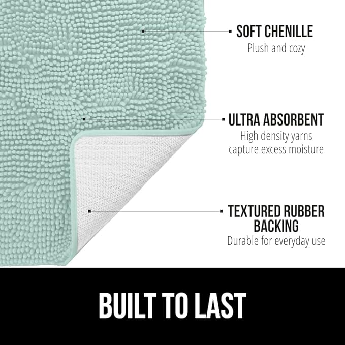 GORILLA GRIP Bath Rug Mat 30x20, Thick Soft Absorbent Chenille, Quick Dry Microfiber Mats, Rubber Backing Washable Shower Floor Rugs, US Designed Bathroom Bathmat Home Decor Accessories, Seablue