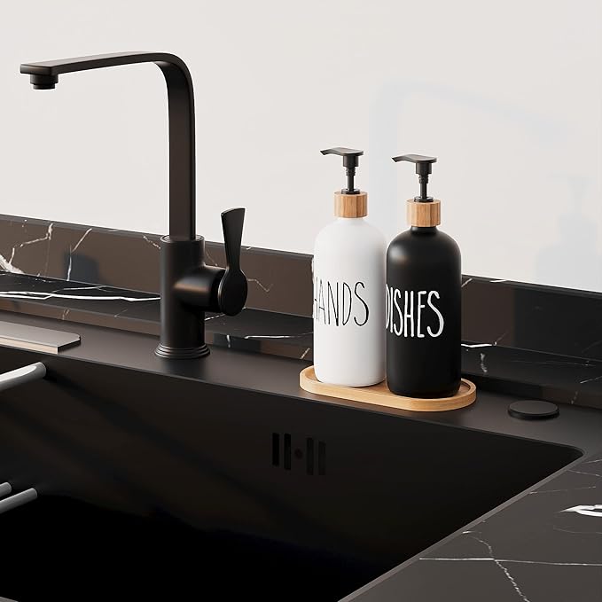 Glass Soap Dispenser for Kitchen Sink and Bathroom - Modern Farmhouse Decor, Hand Soap Dispenser for Kitchen Sink Decor
