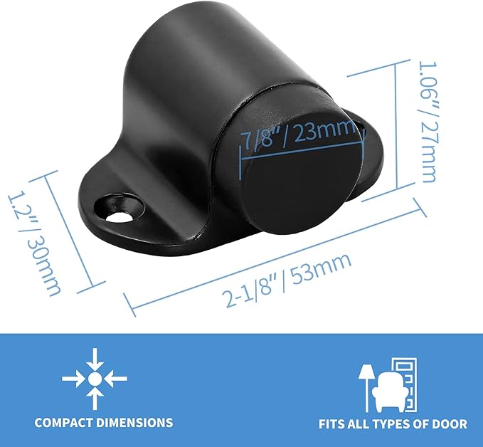 Floor Mount Door Stopper, Heavy Duty Door Stop Flat Black Doorstop with Rubber Bumper & Stainless Steel Screws, 1.06 Inch Height