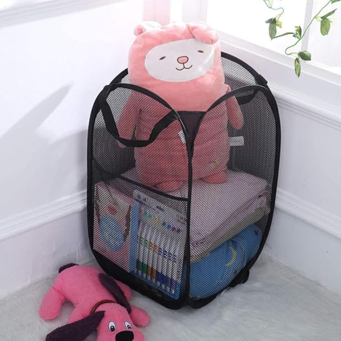 Larpur 3 Pack Pop Up Laundry Hampers, Collapsible Mesh Laundry Baskets, Portable Foldable Clothes Hampers for Dorm, Home, Bedroom, Bathroom, RV Cruise, Black